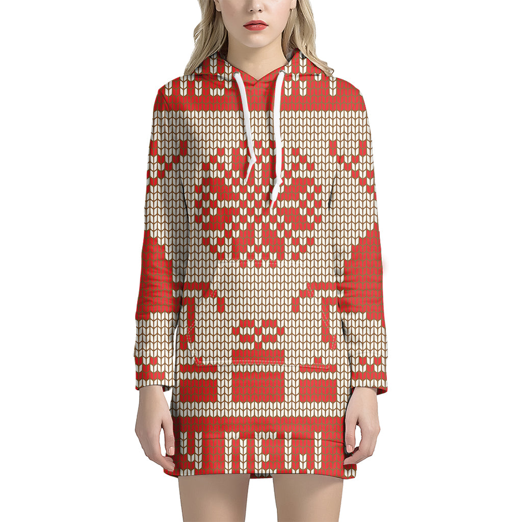 Xmas Deer Knitted Print Pullover Hoodie Dress