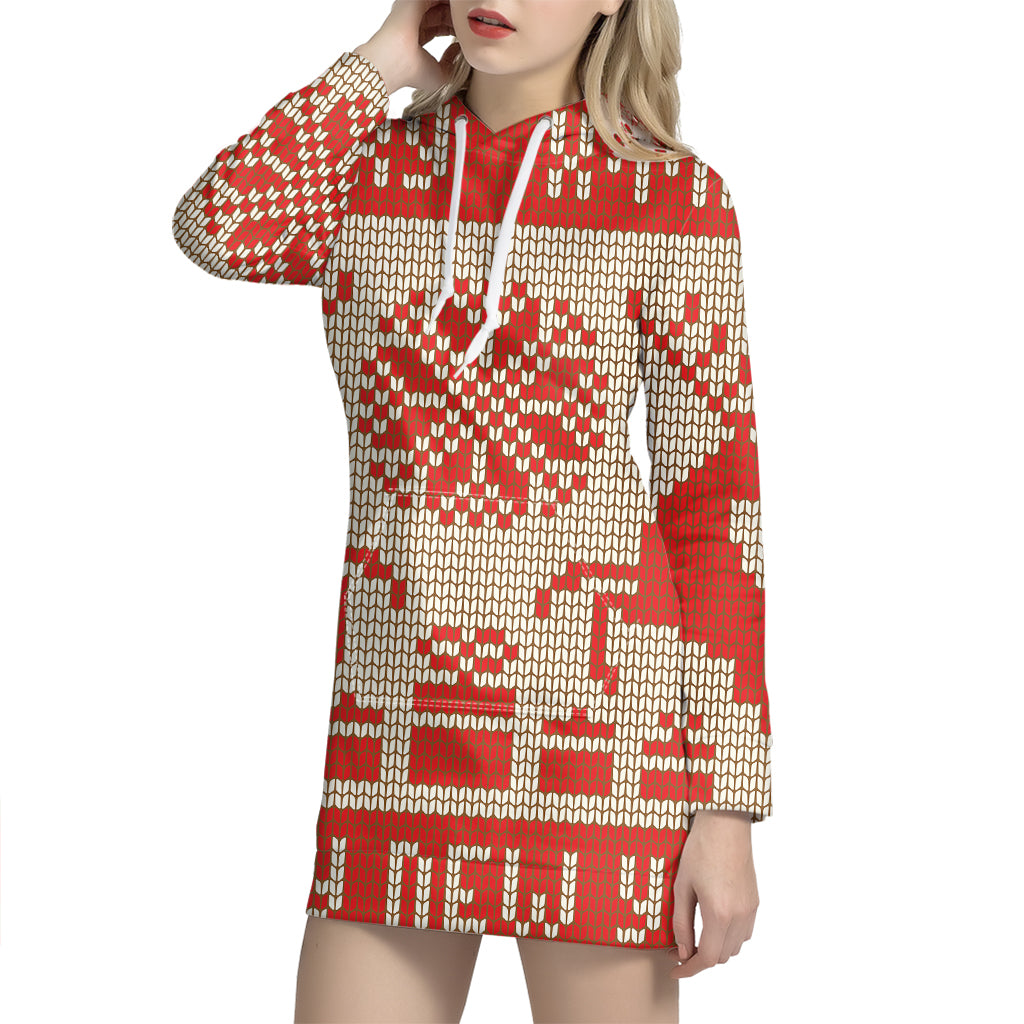 Xmas Deer Knitted Print Pullover Hoodie Dress