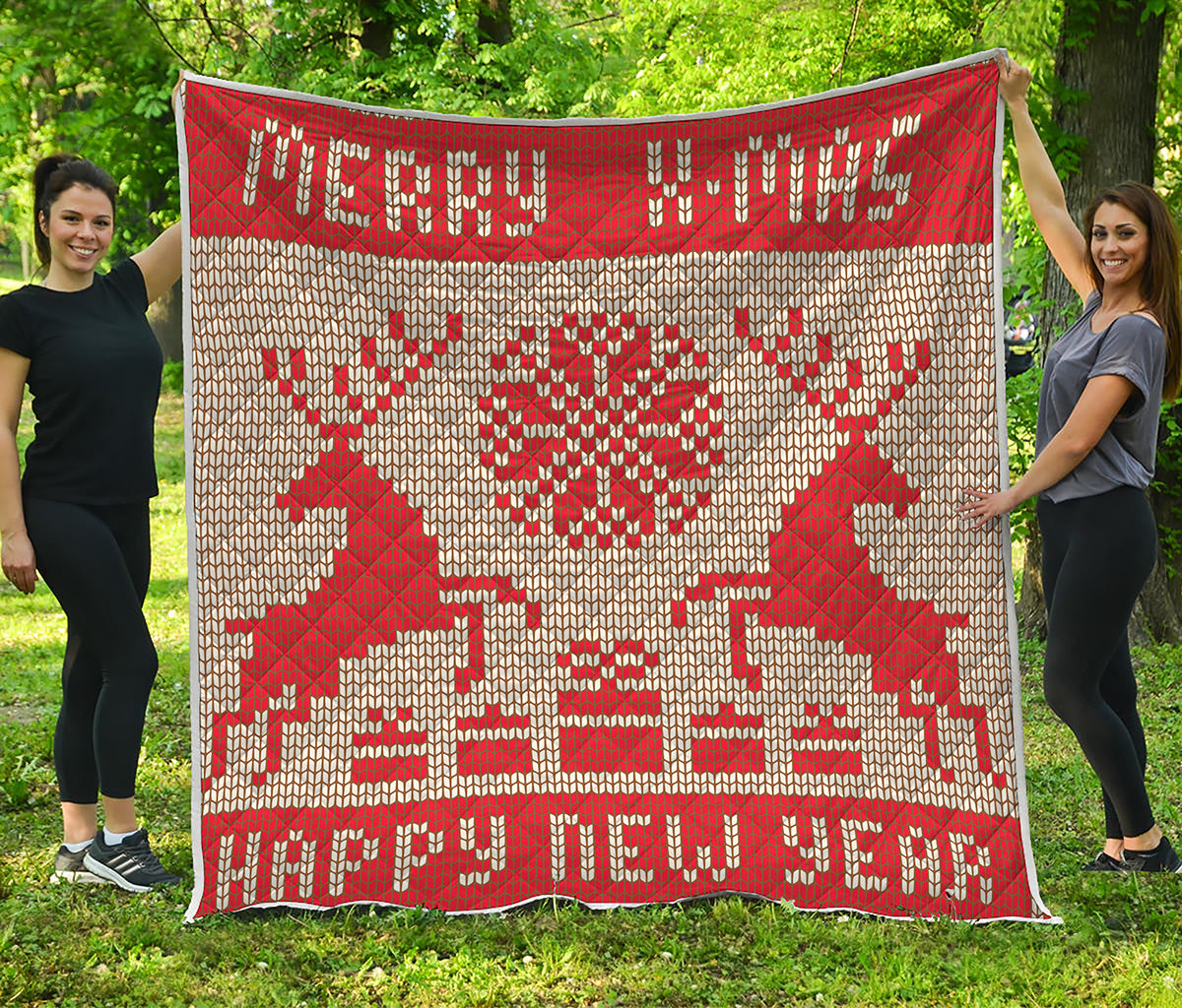 Xmas Deer Knitted Print Quilt