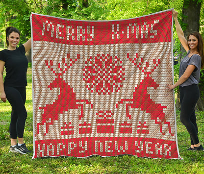 Xmas Deer Knitted Print Quilt