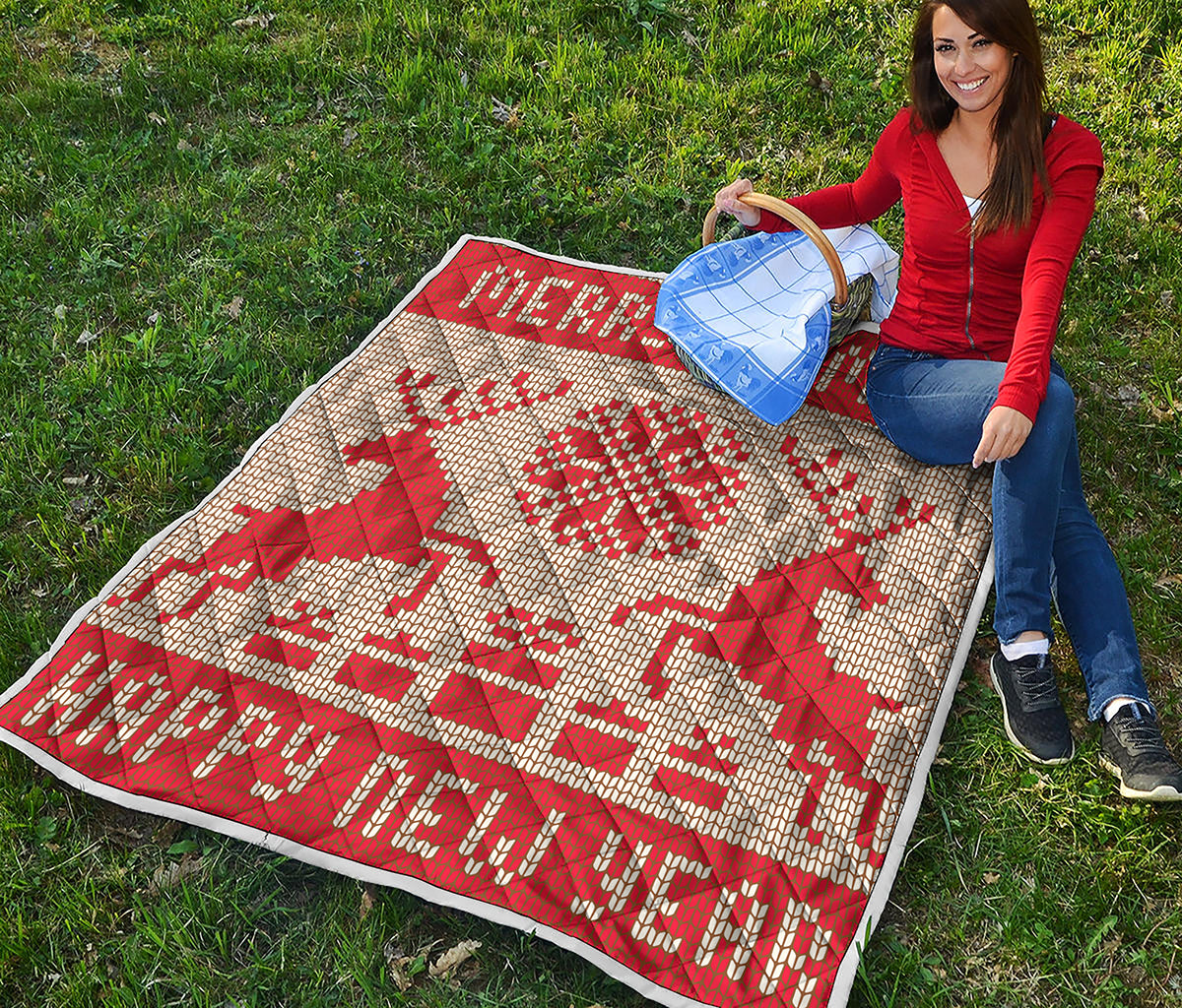 Xmas Deer Knitted Print Quilt