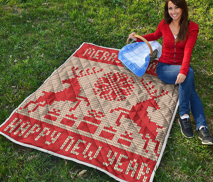 Xmas Deer Knitted Print Quilt