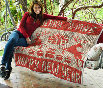Xmas Deer Knitted Print Quilt