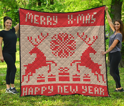 Xmas Deer Knitted Print Quilt