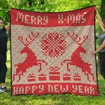 Xmas Deer Knitted Print Quilt