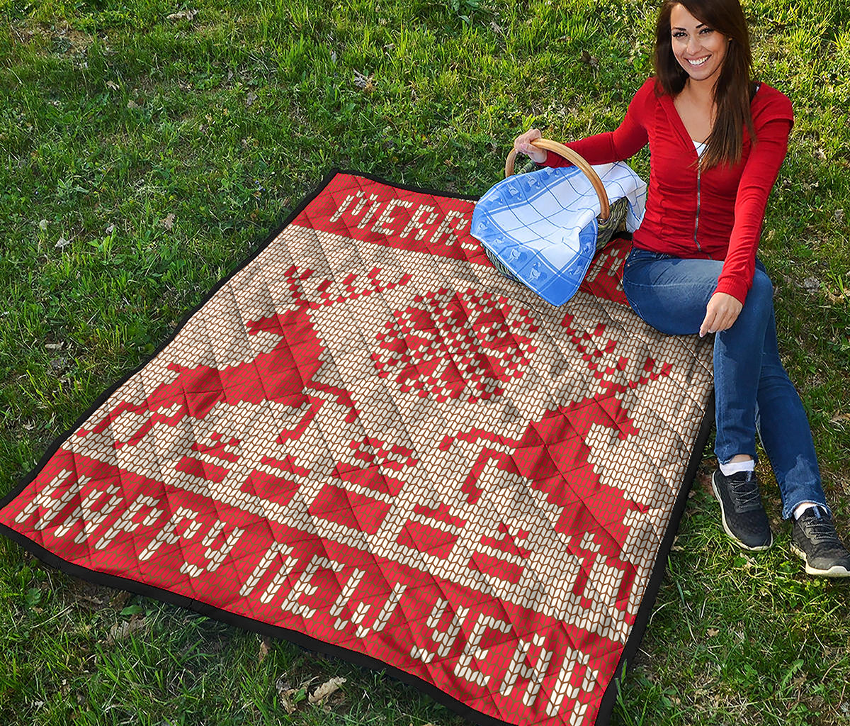 Xmas Deer Knitted Print Quilt