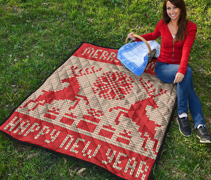 Xmas Deer Knitted Print Quilt