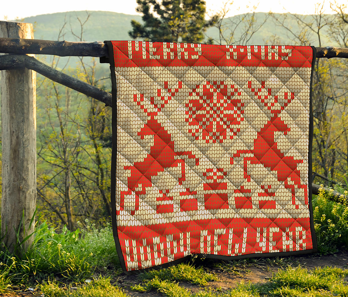 Xmas Deer Knitted Print Quilt