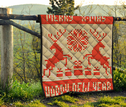 Xmas Deer Knitted Print Quilt