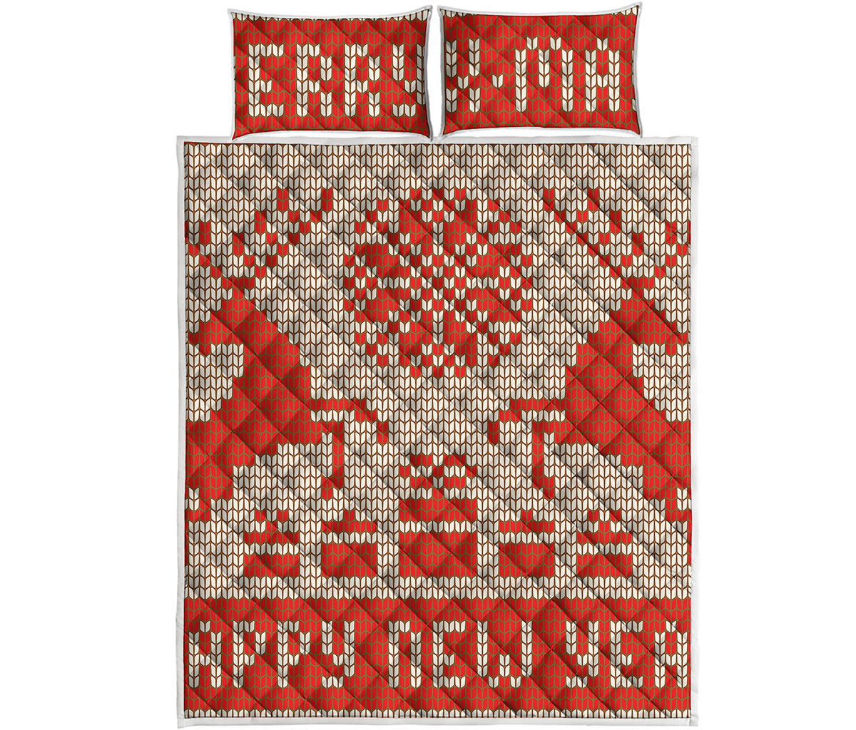 Xmas Deer Knitted Print Quilt Bed Set