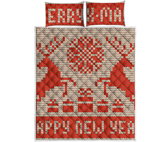 Xmas Deer Knitted Print Quilt Bed Set