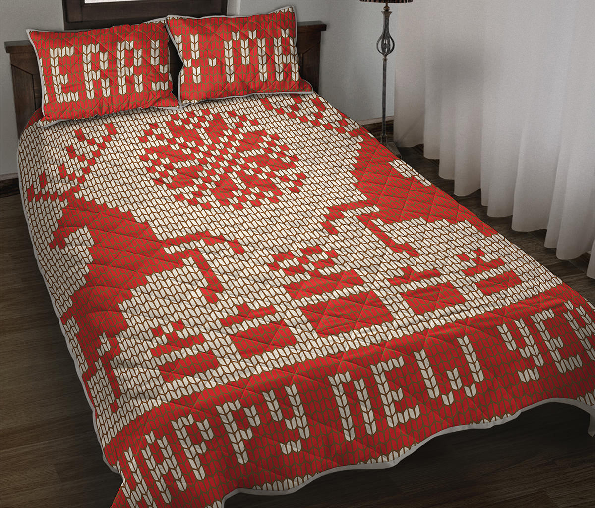 Xmas Deer Knitted Print Quilt Bed Set