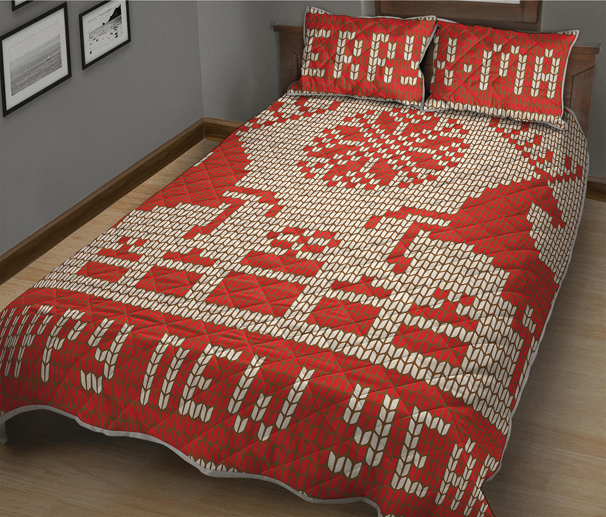 Xmas Deer Knitted Print Quilt Bed Set