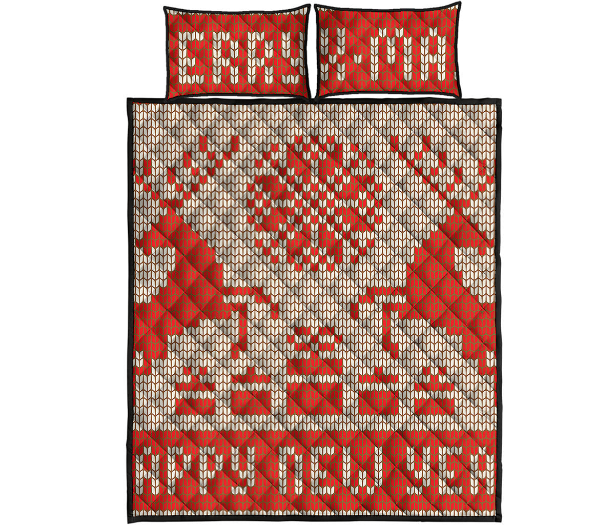 Xmas Deer Knitted Print Quilt Bed Set