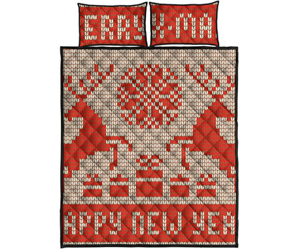 Xmas Deer Knitted Print Quilt Bed Set