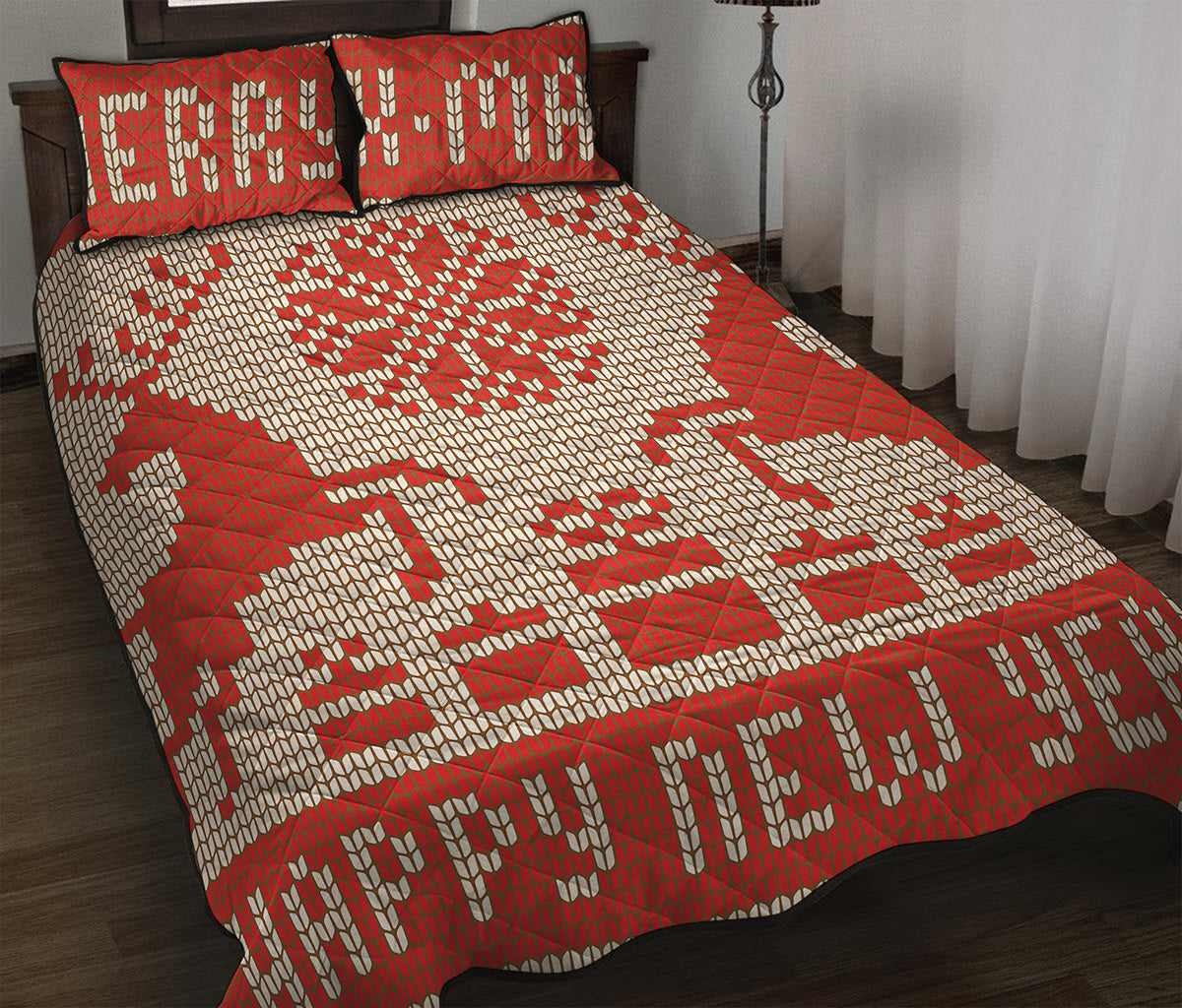 Xmas Deer Knitted Print Quilt Bed Set