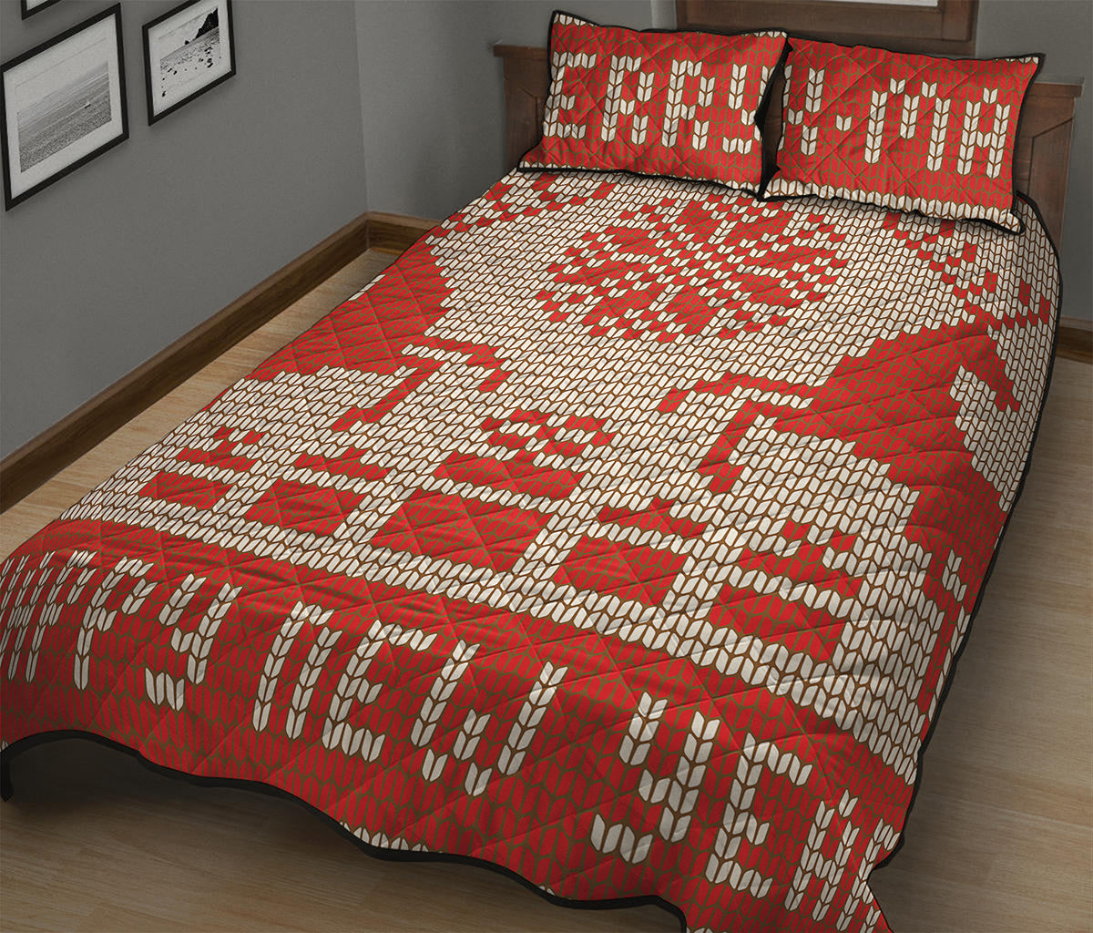 Xmas Deer Knitted Print Quilt Bed Set