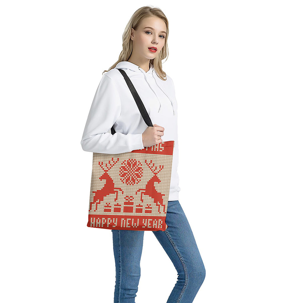 Xmas Deer Knitted Print Tote Bag