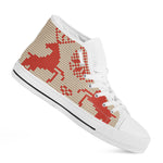 Xmas Deer Knitted Print White High Top Shoes