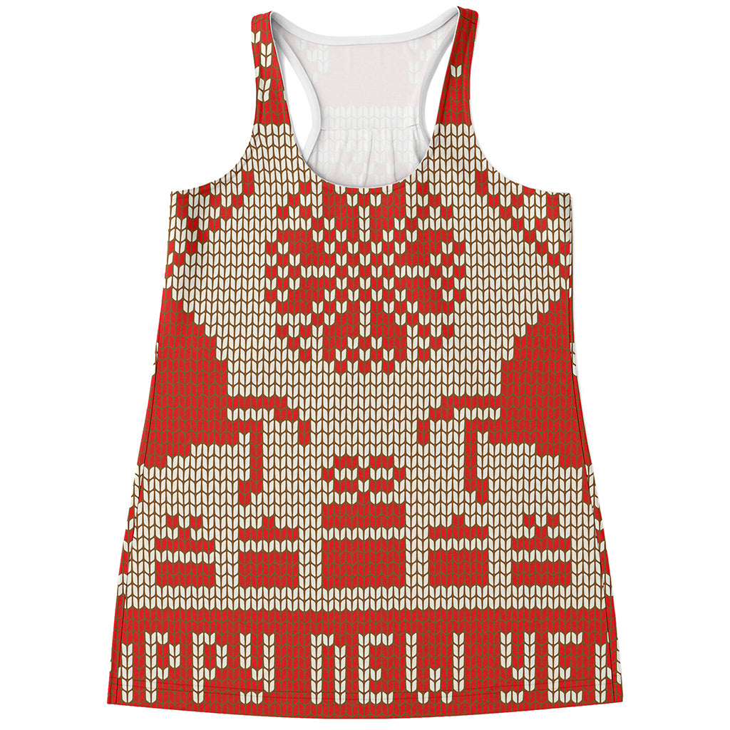 Xmas Deer Knitted Print Women's Racerback Tank Top