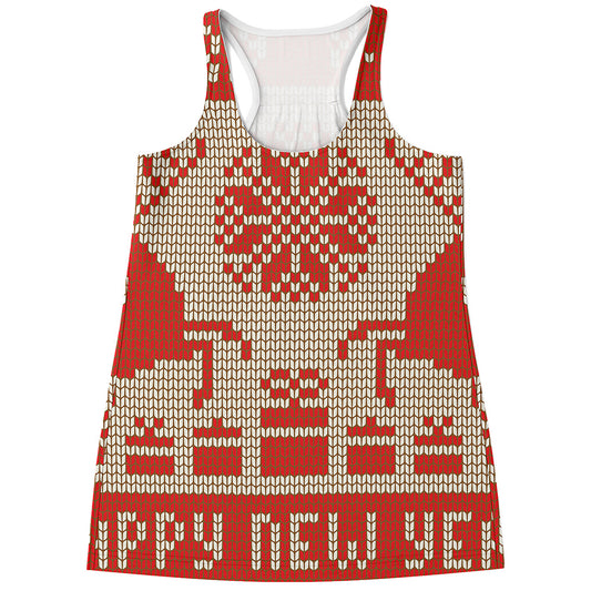 Xmas Deer Knitted Print Women's Racerback Tank Top
