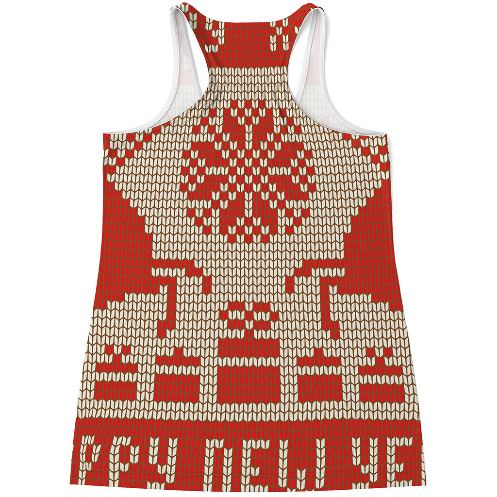 Xmas Deer Knitted Print Women's Racerback Tank Top