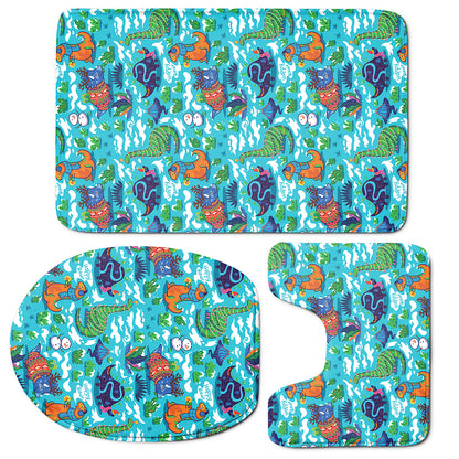 Xmas Dinosaur Pattern Print 3 Piece Bath Mat Set