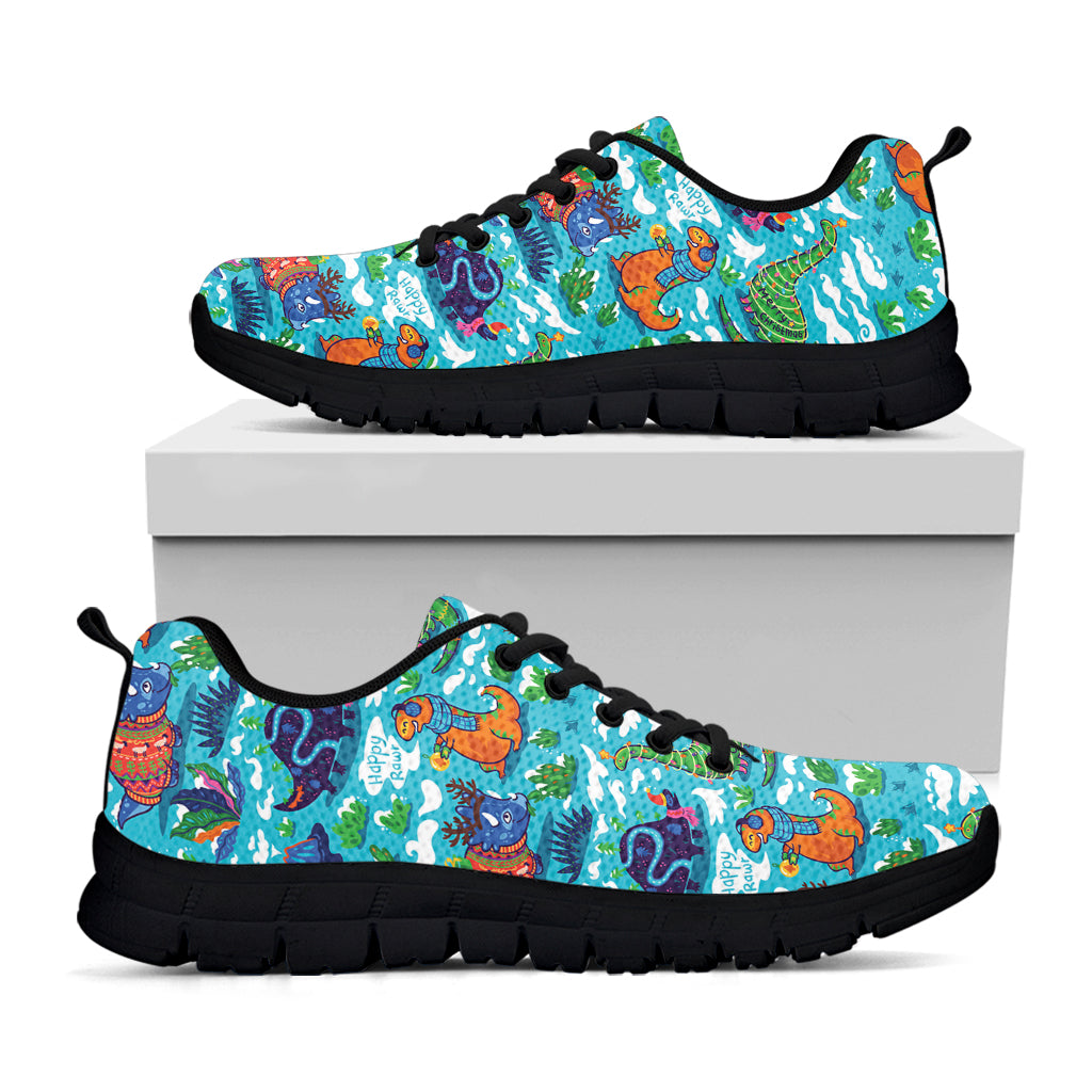 Xmas Dinosaur Pattern Print Black Sneakers