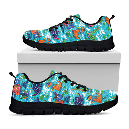 Xmas Dinosaur Pattern Print Black Sneakers
