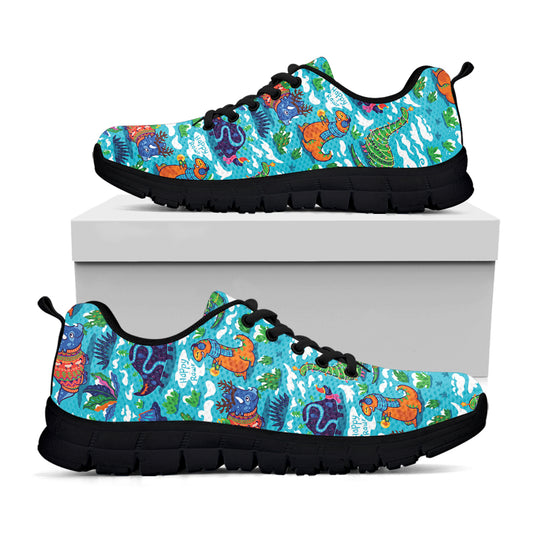 Xmas Dinosaur Pattern Print Black Sneakers