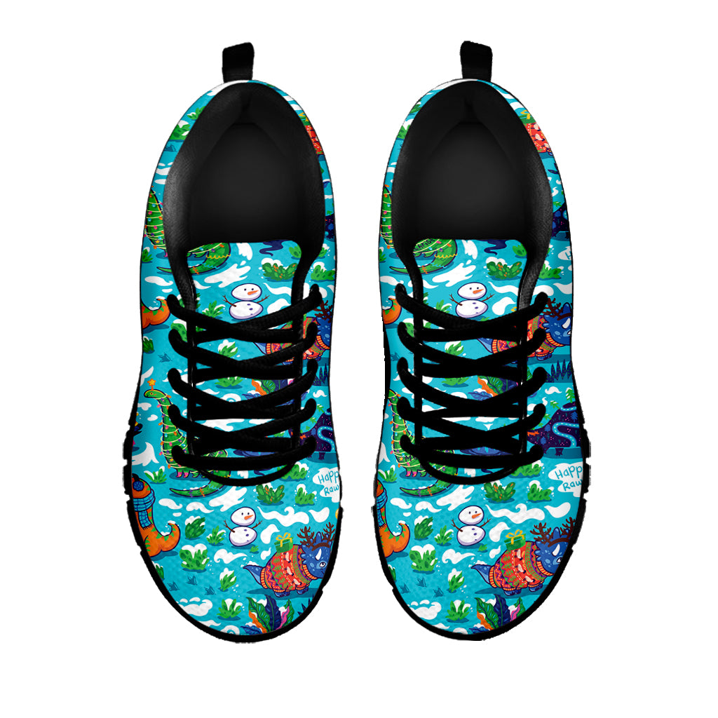 Xmas Dinosaur Pattern Print Black Sneakers