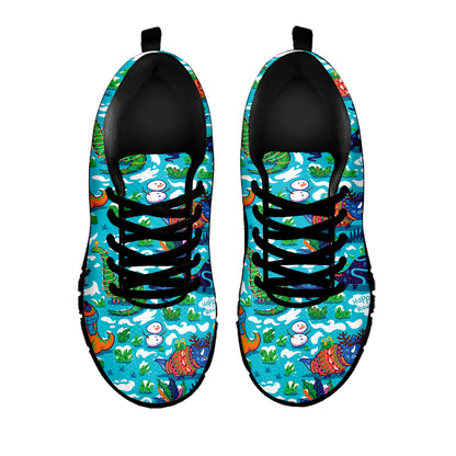 Xmas Dinosaur Pattern Print Black Sneakers