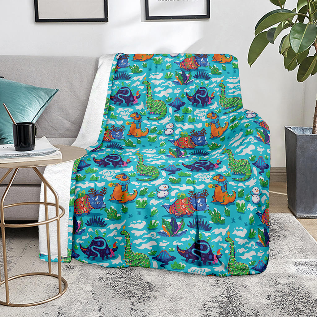 Xmas Dinosaur Pattern Print Blanket