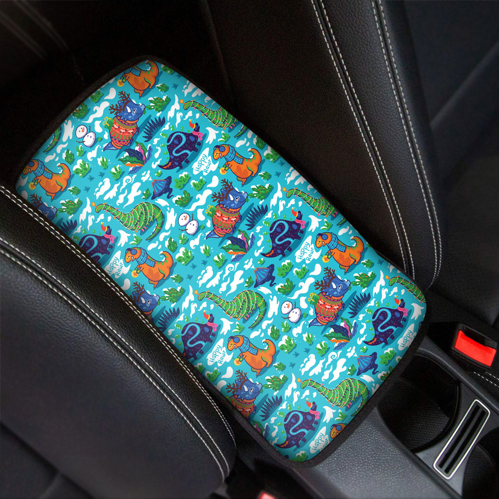 Xmas Dinosaur Pattern Print Car Center Console Cover