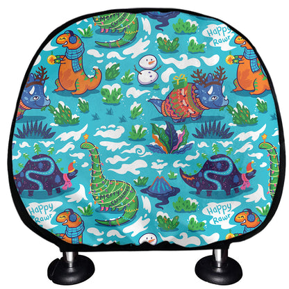 Xmas Dinosaur Pattern Print Car Headrest Covers