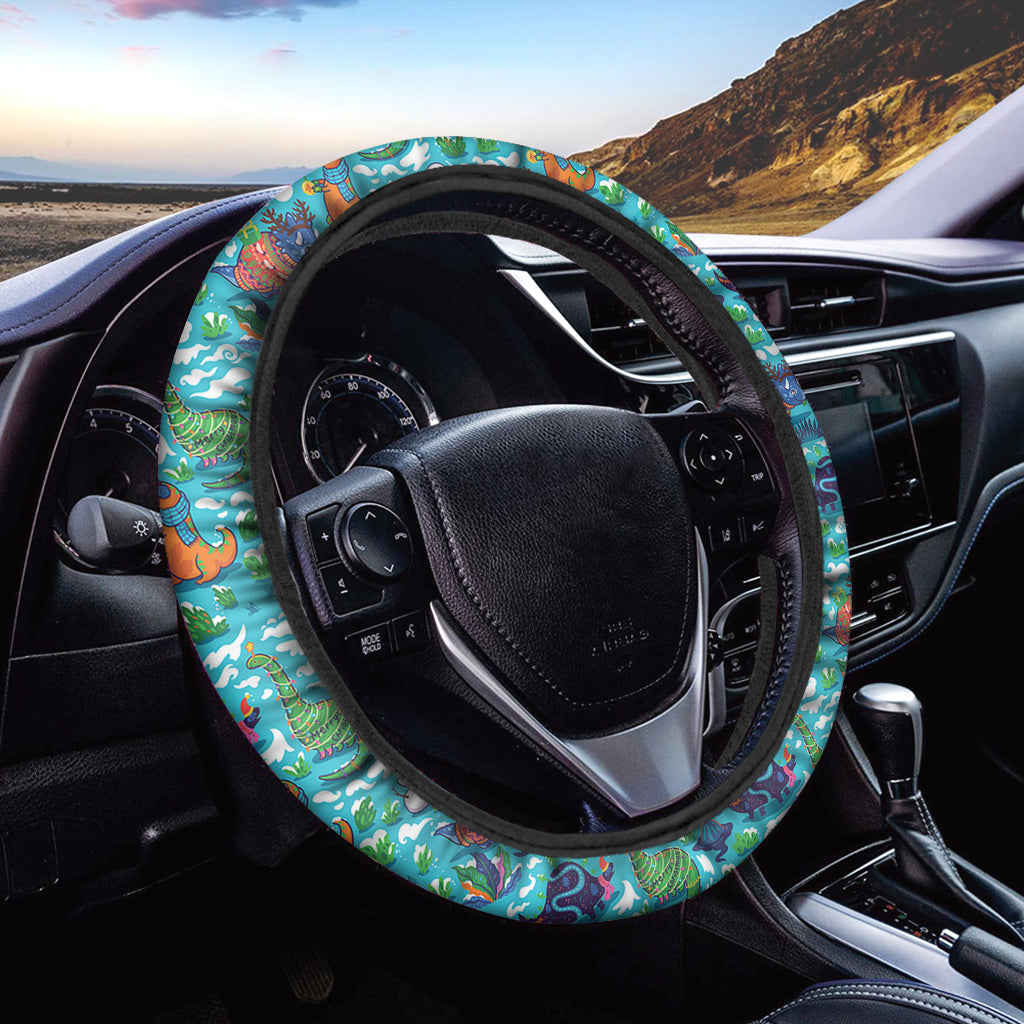 Xmas Dinosaur Pattern Print Car Steering Wheel Cover