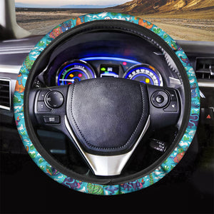 Xmas Dinosaur Pattern Print Car Steering Wheel Cover