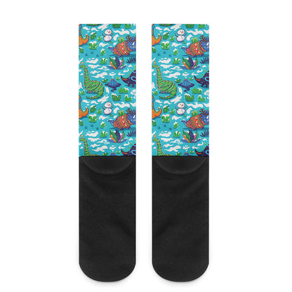 Xmas Dinosaur Pattern Print Crew Socks