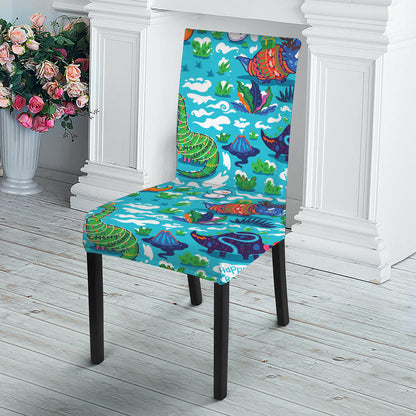 Xmas Dinosaur Pattern Print Dining Chair Slipcover