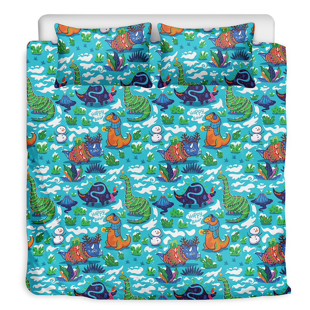 Xmas Dinosaur Pattern Print Duvet Cover Bedding Set