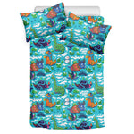 Xmas Dinosaur Pattern Print Duvet Cover Bedding Set
