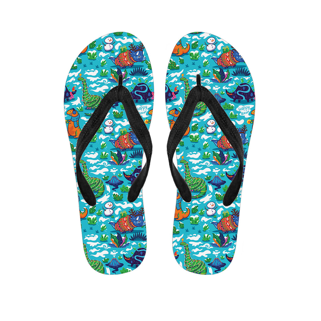 Xmas Dinosaur Pattern Print Flip Flops