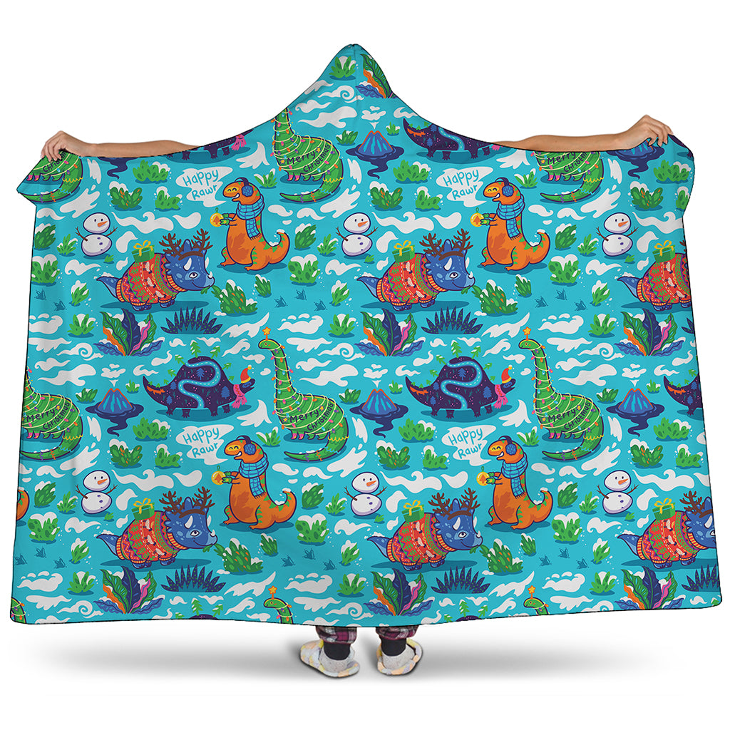 Xmas Dinosaur Pattern Print Hooded Blanket