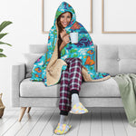 Xmas Dinosaur Pattern Print Hooded Blanket