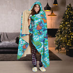 Xmas Dinosaur Pattern Print Hooded Blanket