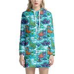 Xmas Dinosaur Pattern Print Hoodie Dress