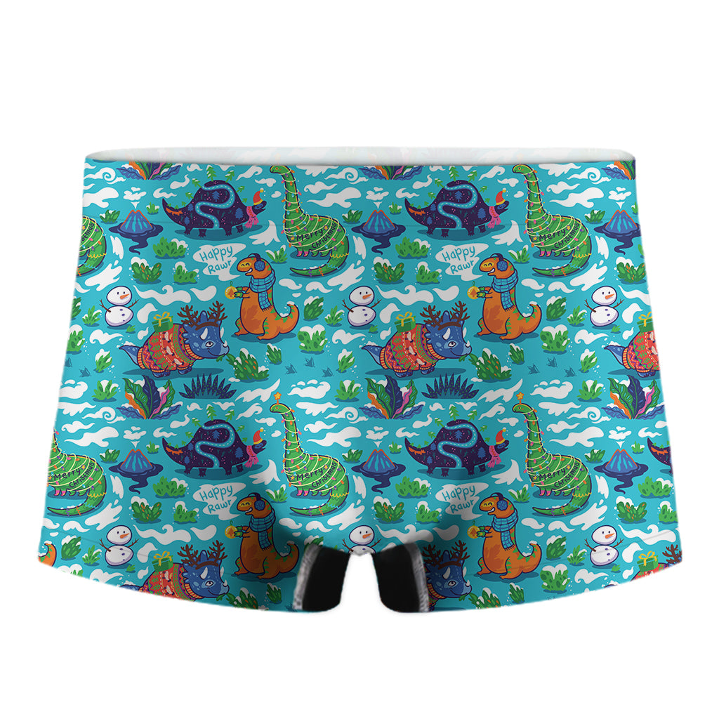 Xmas Dinosaur Pattern Print Men's Boxer Briefs