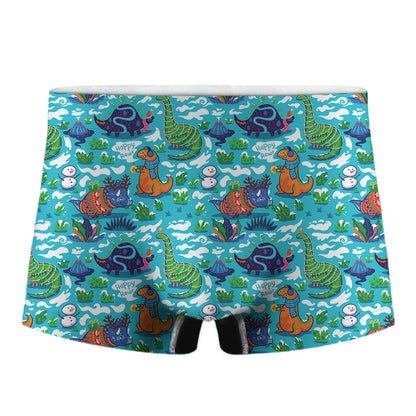 Xmas Dinosaur Pattern Print Men's Boxer Briefs