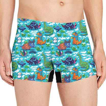 Xmas Dinosaur Pattern Print Men's Boxer Briefs