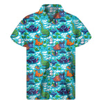 Xmas Dinosaur Pattern Print Men's Short Sleeve Shirt